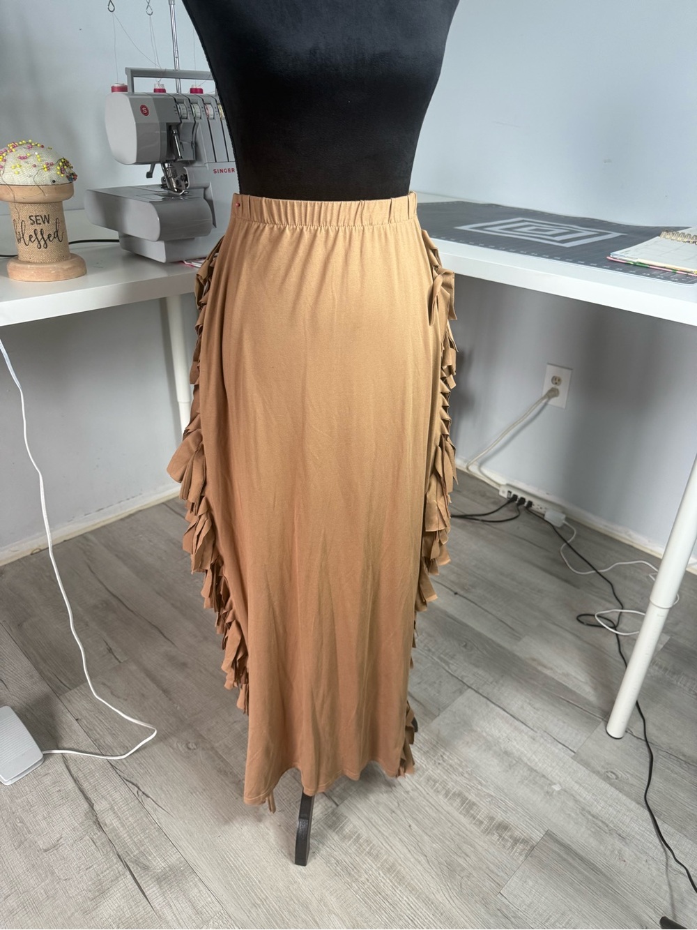 Tan Women's Ruffle Side Midi Skirt